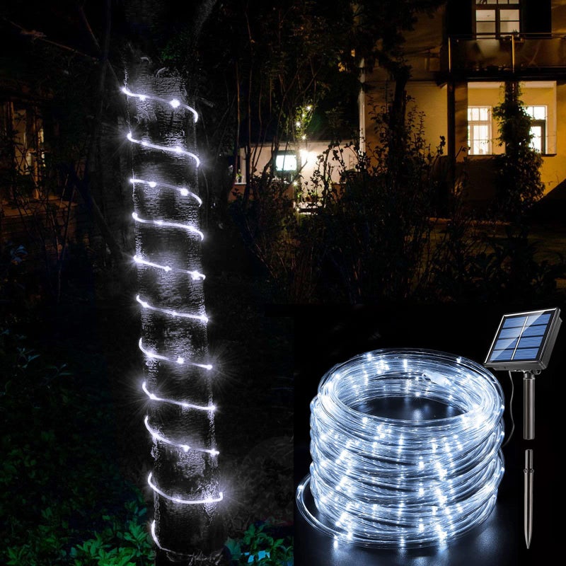 Honche Solar Rope Light 33FT 100L IP65 Weatherproof Outdoor LED Copper Fairy String Tube Lights for Party Garden Porch Yard Home Wedding Vacation New Year Holiday Decoration Lighting(Cool White) - Image 2